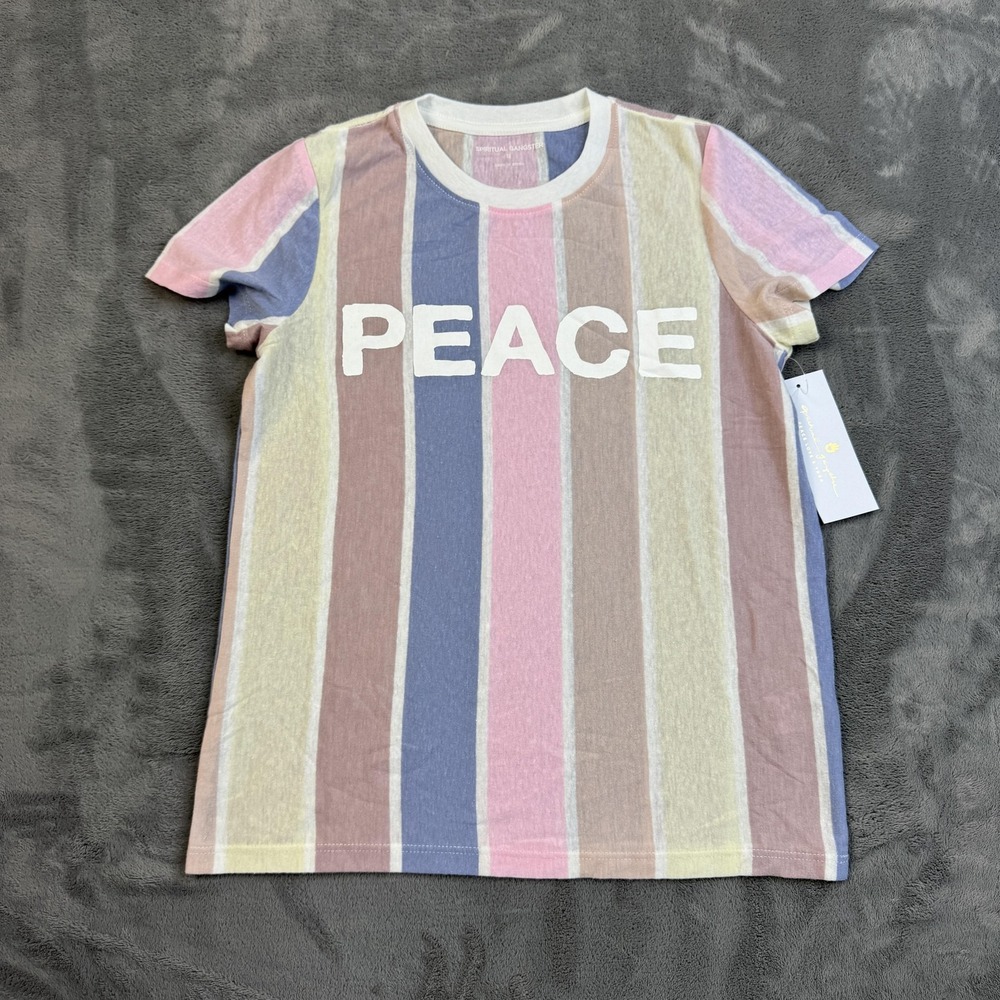 Spiritual‎ Gangster Top Girls Size 12 Pastel Stripes Peace Classic Tee Yoga New